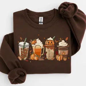 [Sale 50%] Fall Coffee Sweatshirt, Pumpkin Spice Sweater, Cute Autumn Crewneck, Cozy Womens Fall Outfit, Unisex Plus Size