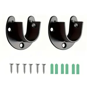 2/4/6 pieces of stainless steel U-shaped wardrobe pole bracket, 25mm, black, used for wardrobe pole socket, wardrobe pole end support and curtain pole bracket.