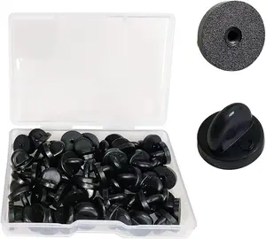 Lapel Pin Backings,Butterfly Clutch Pin Backings PVC Rubber Pin Backs Pin Keepers for Replacement Uniform Badge (Black, Pack of 50) .
