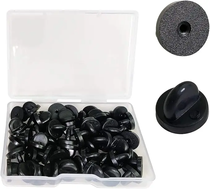 Lapel Pin Backings,Butterfly Clutch Pin Backings PVC Rubber Pin Backs Pin Keepers for Replacement Uniform Badge (Black, Pack of 50) .