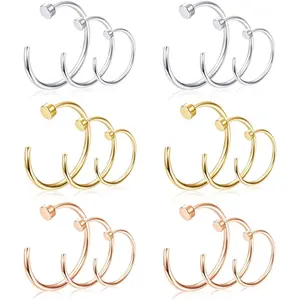 CASSIECA Unisex 22G Surgical Steel Nose Rings Hoop Set, C-Shape Flat Disc Thin Design for Cartilage, Tragus, Ear Body Piercings, 18-27 Count Daily Jewelry