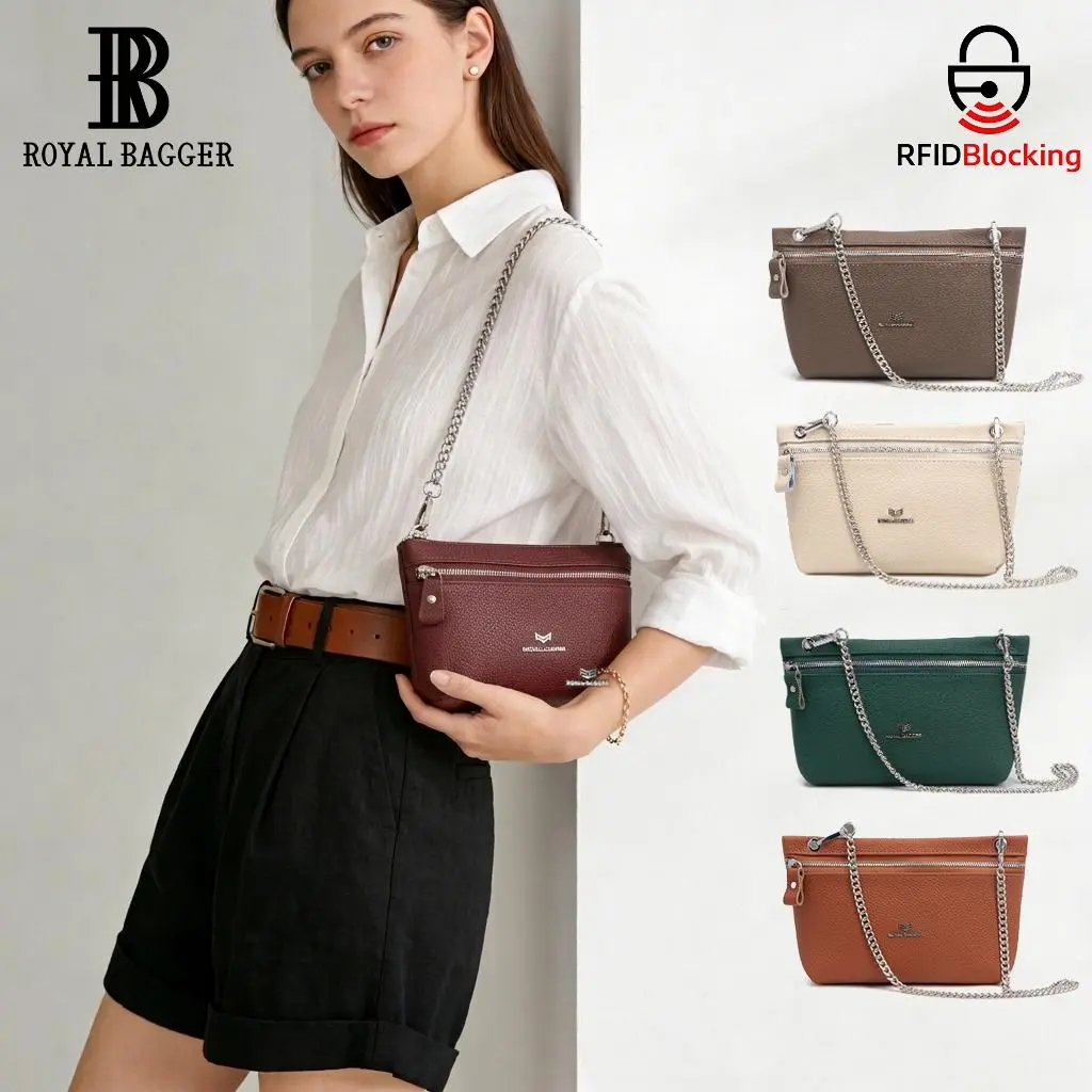 Royal Bagger Exquisite Genuine Leather Clutch Wallet for Women, Small Zipper Coin Purse with RFID Blocking, Clutch Purses Wallet, Durable Fashion Wallet