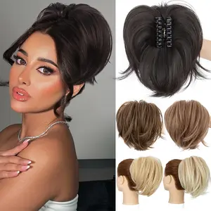 DIY Big Messy Bun Hair Piece Claw Clip Short Ponytail 10in Extension with Metals Wire Chignon for Women