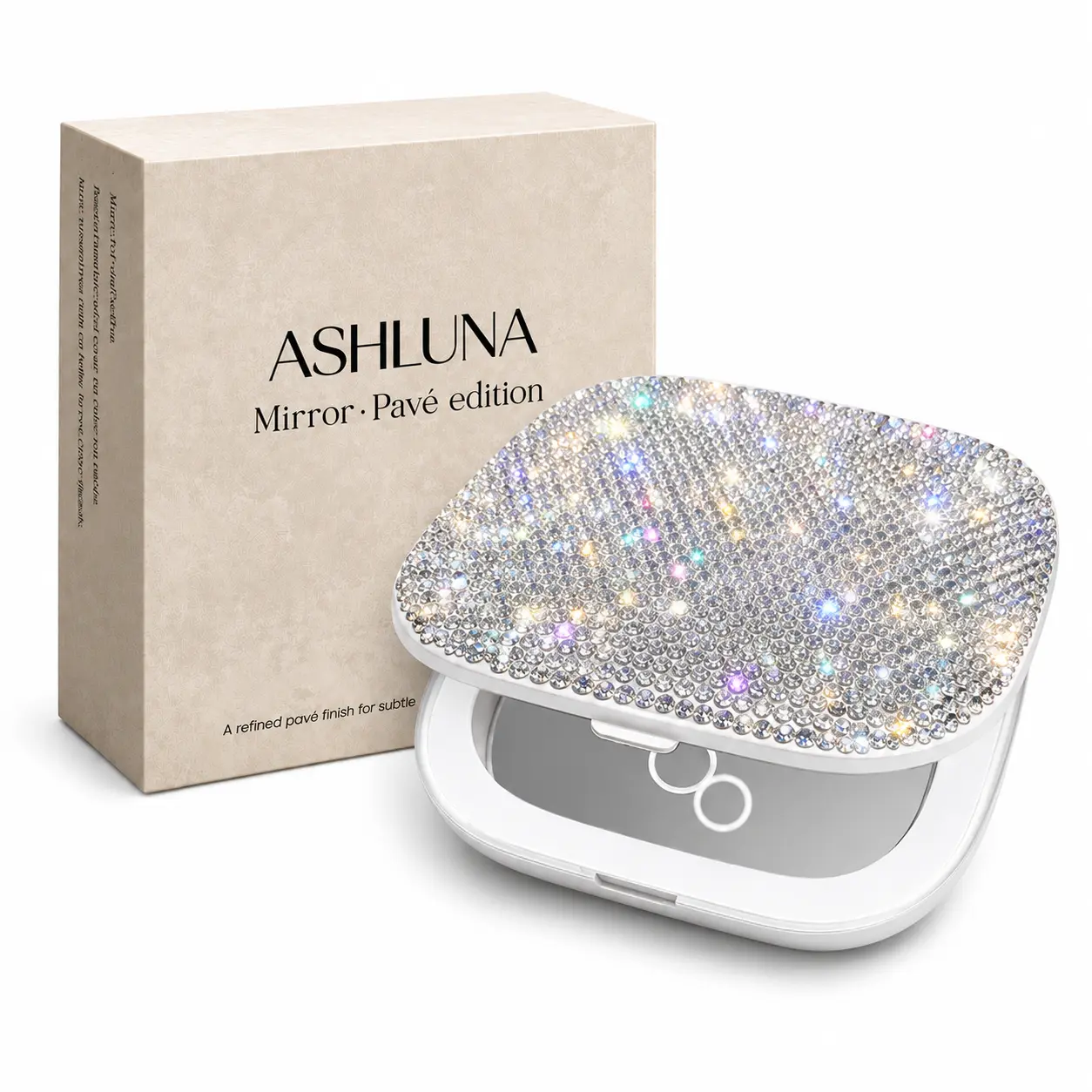 ASHLUNA Rhinestone Compact Mirror,Handmade Rhinestone Lighted Travel Mirror Slim 3x Magnification for Everyday Touch-Ups,Portable Makeup Mirror,Built-In Soft Lighting High-Definition,Rechargeable LED Makeup Mirror,Gym Bag Essentials,Mother’s Day Gift Idea
