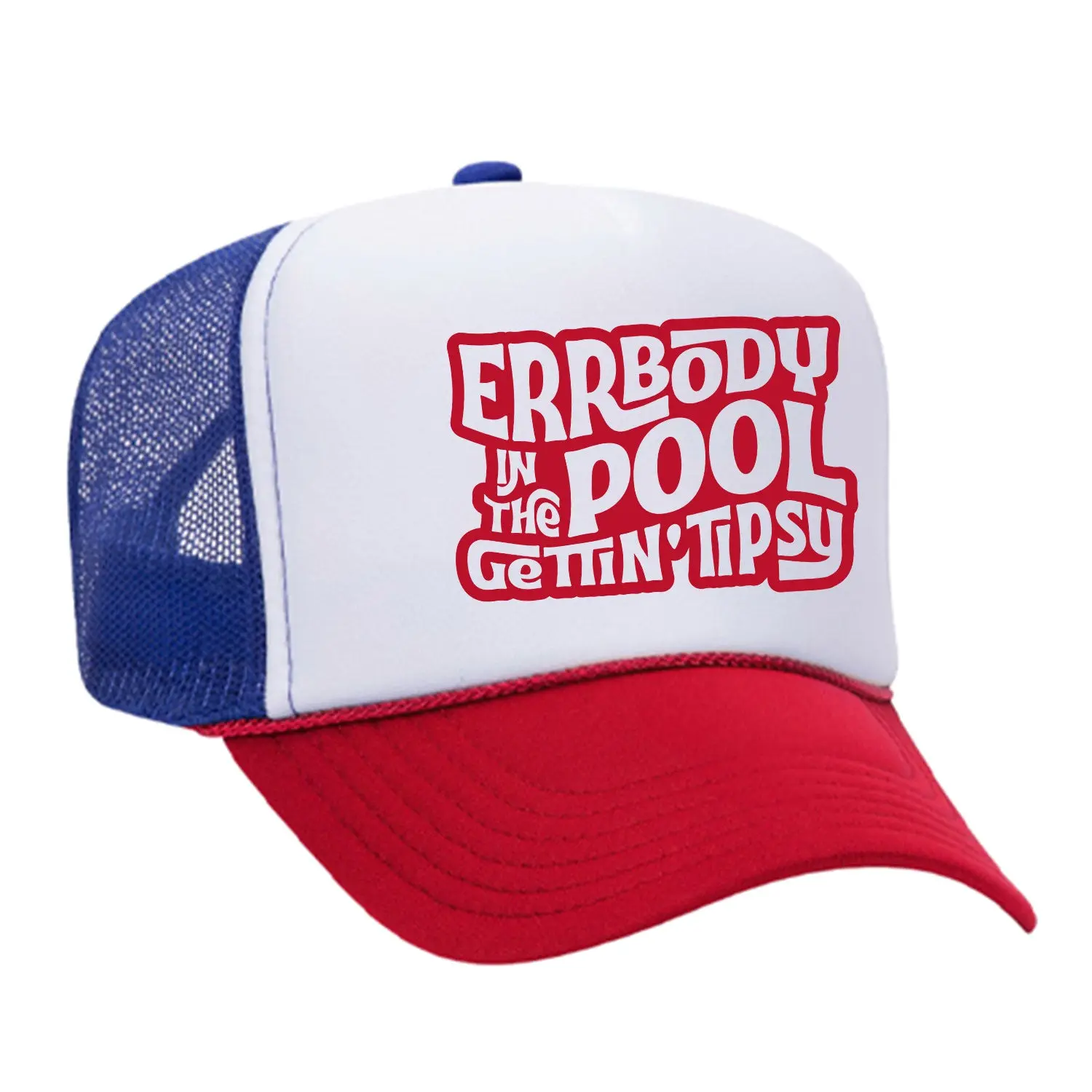 Foam Trucker Hat with Foam Panels, High Crown, Snap Closure - Adjustable for Pool Party, Playful "Errbody In The Pool Gettin' Tipsy" Design