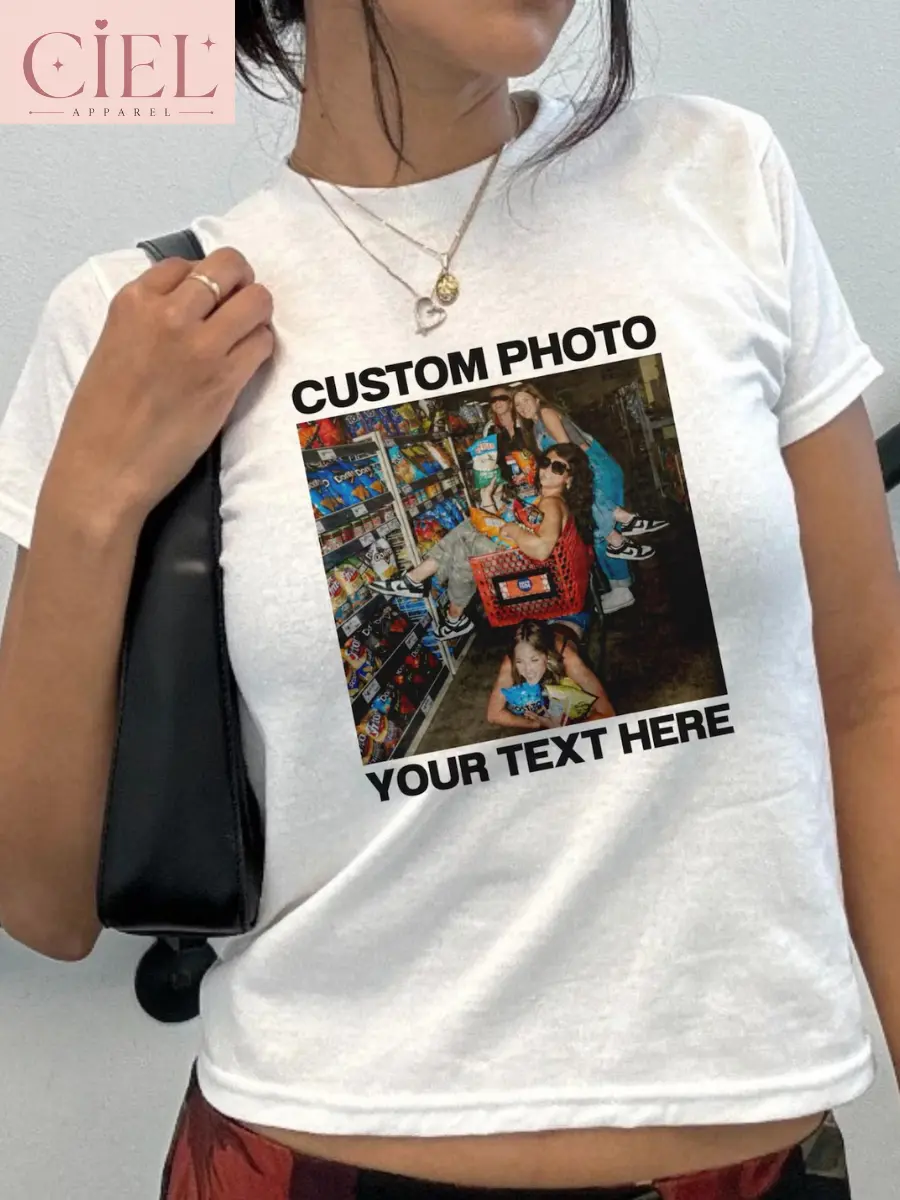 Vintage Custom Graphic Top, Personalized Photo And Text Shirt, Y2K Aesthetic Custom Picture Baby Tee, Retro Friendship Gift Tee, Custom Portrait Top, Edgy 90s Trendy Women Shirt, Custom Bootleg Shirt