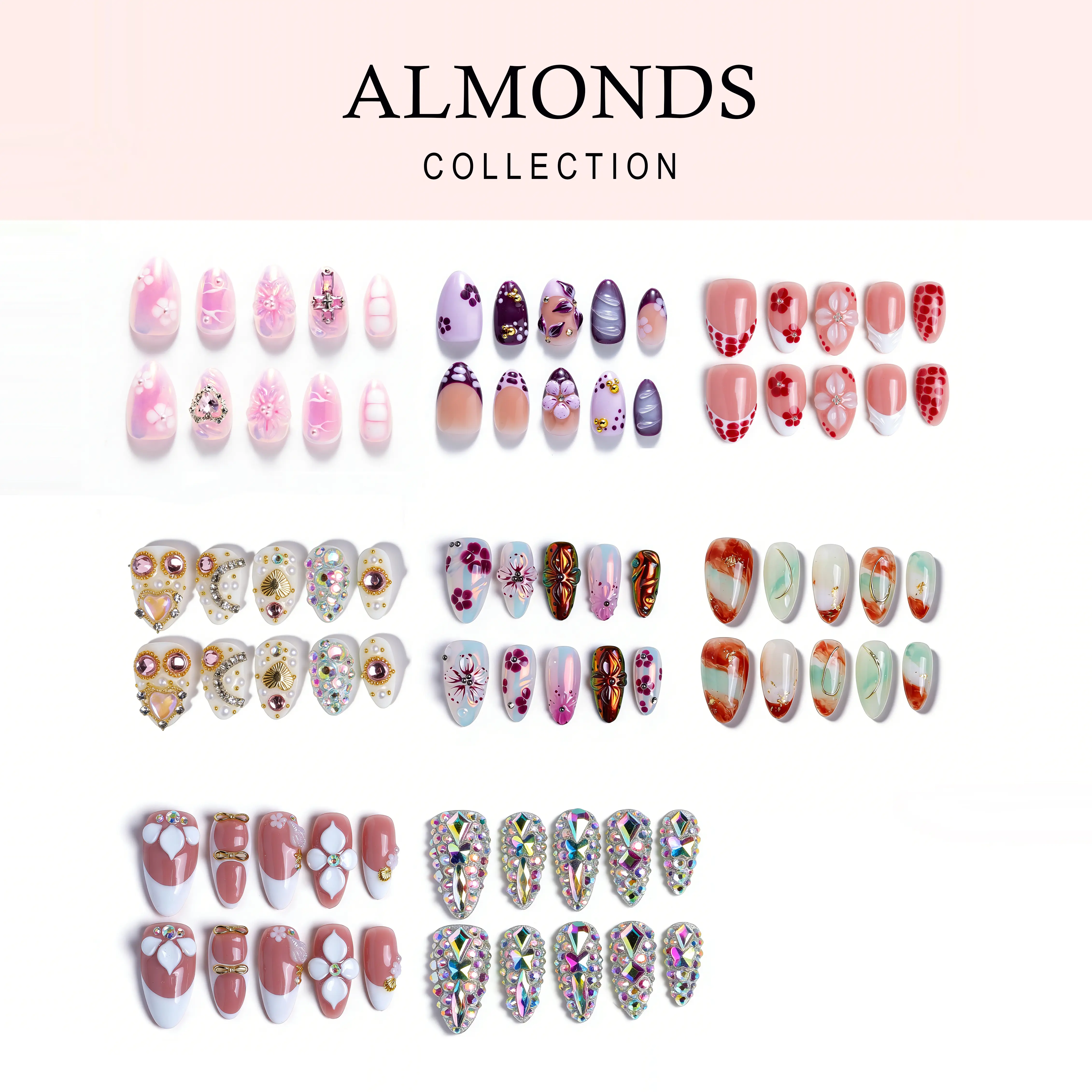 Handmade Reusable Press On Nails, 10 PCS Almond Shape, Cute Neutral Glossy Finish, Long Lasting Salon-Quality Kit for Casual & Going Out