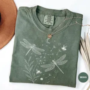 Comfort Colors Dragonfly Nature Shirt, Flower Lover Gift, Womens Clothing, Gardening Tee, Cute Wildflowers Aesthetic, Dandelion Tee