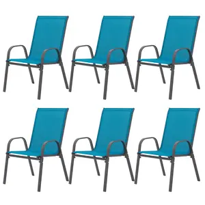6Piece Patio Chairs, Outdoor Camping Chairs with Breathable Textilene Fabric, Set of 6 Garden Chairs with Armrest High Backrest for Garden Patio Pool Beach Yard Space Saving ( Blue)