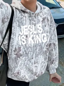 Unisex Casual Tree Print Hoodie Pullover, Long Sleeve Loose Fit, Letter Print, Fall & Winter Fashion, Daily Wear Streetwear