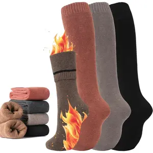 4 Pairs Warm Knee High Socks for Women, Cotton Thermal Socks for Skiing Hiking Gifts Winter Boot Socks