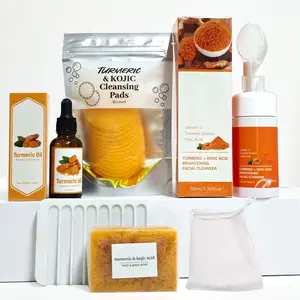 Turmeric Soap & Essential Oil Set,Including 1 Counts Turmeric Soap &1 Counts Essential Oil & 1 Counts Soap dish, Daily Skin Care Set forMen & Women Turmeric 6-Piece Skin Care Kit