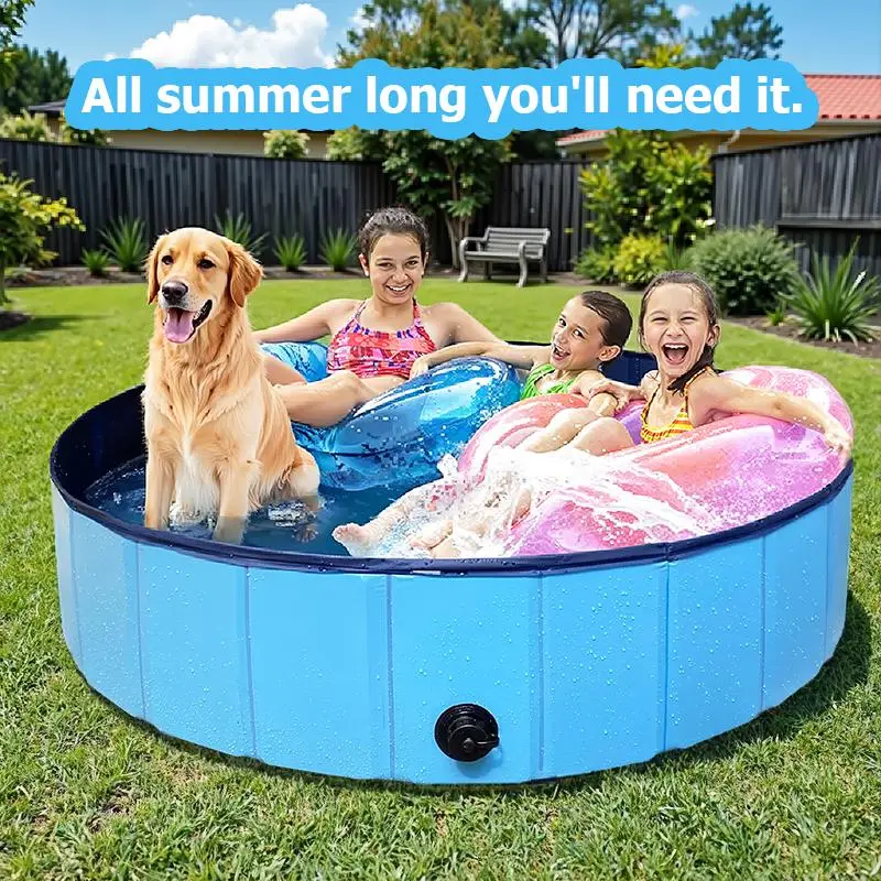Foldable dog pool hard plastic shell swimming pool extra large space pet puppy bathing tub foldable backyard swimming pool suitable for dogs and child