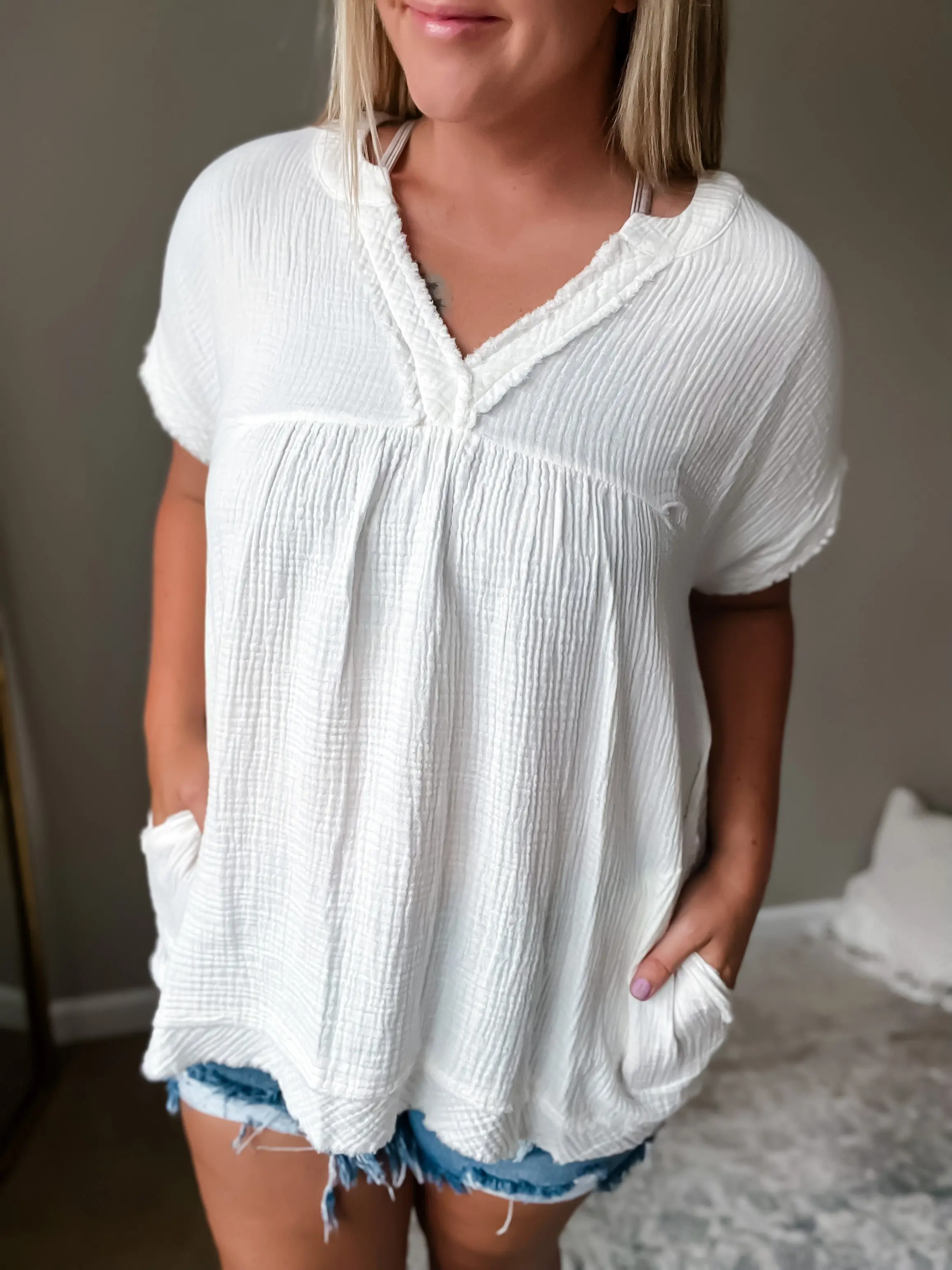 Joanna Linen Raw Hem Shirt, Ivory