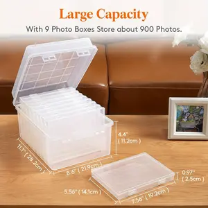 9-Compartment Transparent Plastic Photo Storage Box] Contemporary 9-Compartment Transparent Plastic Photo and Craft Storage Organizer, with Waterproof Design, Multi-purpose Rectangular Box for Photos, Seeds, Stamps, Office Supplies - Includes Labels, Unde