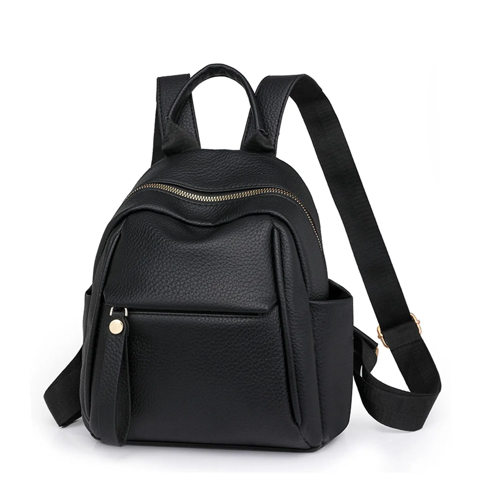 Women's Minimalist Plain Soft Pebbled PU Leather Small Mini Backpack Purse - Elegant Black, Adjustable Straps, Top Handle, Multi-Zipper Pockets, Organized Storage, Comfortable, Lightweight, Versatile for Daily Commute & Everyday Use