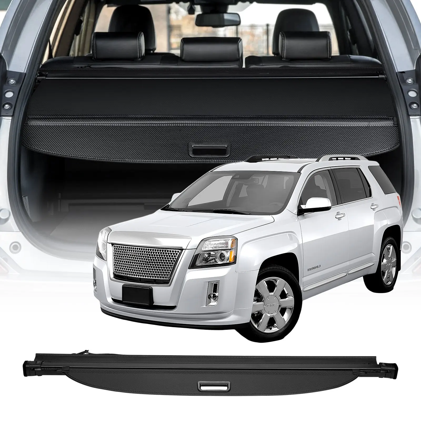 【Summerfinds】VEVOR Retractable Car Cargo Cover Auto Accessories, 34.8 in Extended Carbon Fiber Texture Trunk Shield, Anti-Peeping Water-Resistant Privacy Shade, Seamless Fixation for GMC Terrain & Chevrolet Equinox 2018-2024 5-Seater, Car Sunshade Cover,