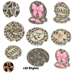 Camo Soapstone Car Coaster for Cup Holders, Duck Hunting, Bottomland Camo, Pink Bow, Dad Gift, Absorbent Stone, 124 Pack