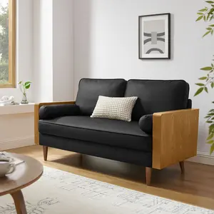 Kellan Vegan Leather Loveseat in Walnut Black Kellan Vegan Leather Loveseat in Walnut Black