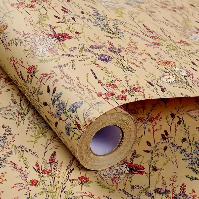 Wildflower Wrapping Paper, 17"×118" Kraft Floral Design, Gift Wrapping Supplies for Birthdays, Weddings, Christmas & Parties