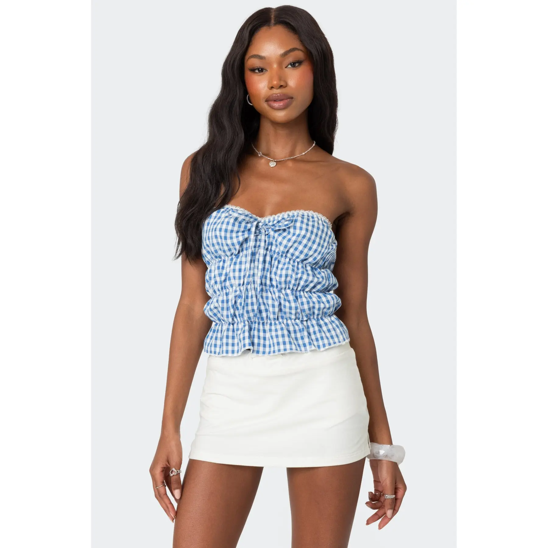 Lanna Gingham Elastic Scrunch Top
