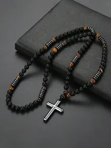 Handmade Beaded Cross Pendant Necklace, Elegant Beaded Necklace, Fashion Accessory for Daily Wear & Special Occasions, Energy Healing Jewelry Gift