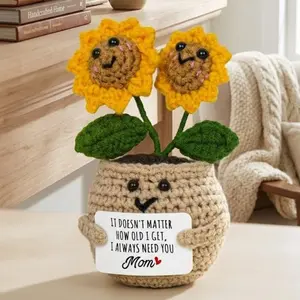 MOTHER'S DAY GIFT Mini Handmade Positive Sunflowers Crochet with Message Card - Mother's Day Birthday Gifts for Women Mom, Emotional Support Crochet Sunflower Decor - Gifts for Mom from Daughter Son tiktokshopspringglowup