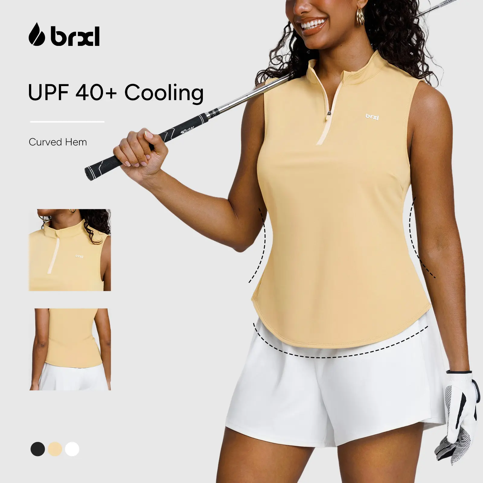 BRXL Women's Sporty Polo Shirt, Sleeveless 1/4 Zip Athletic Tank Top with 4-Way Stretch & UPF 40+, Quick Dry Cooling for Golf, Tennis, Sporty Chic, Built-In Compression Women's Sports Singlet