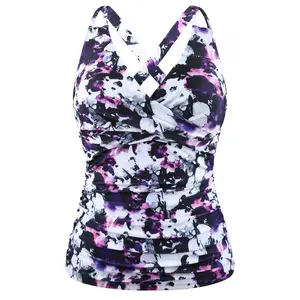 Hilor Women's Tankini Tops Underwire Swimsuits Ruched Tummy Control Tankini Bathing Suits Crossover V Neck Swim Top Only