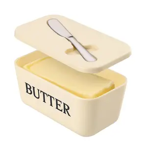 Butter Dish With Lid And Knife For Kitchen Coutertop,Food Grade PP Butter Holder With Cover And Stainless Steel Knife,Large White Butter Conainter