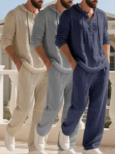 Men's Linen Set Three-Piece (three Shirts + Three Pants), Comfortable Soft Fabric, Fashionable Style, Perfect Gift for Men