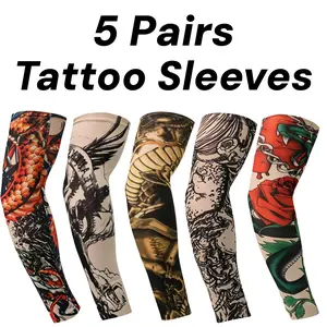 10 Pack Temporary Tattoo Arm Sleeves, UV Sun Protection Cooling Arm Covers for Cycling, Fishing, Driving & Daily Wear