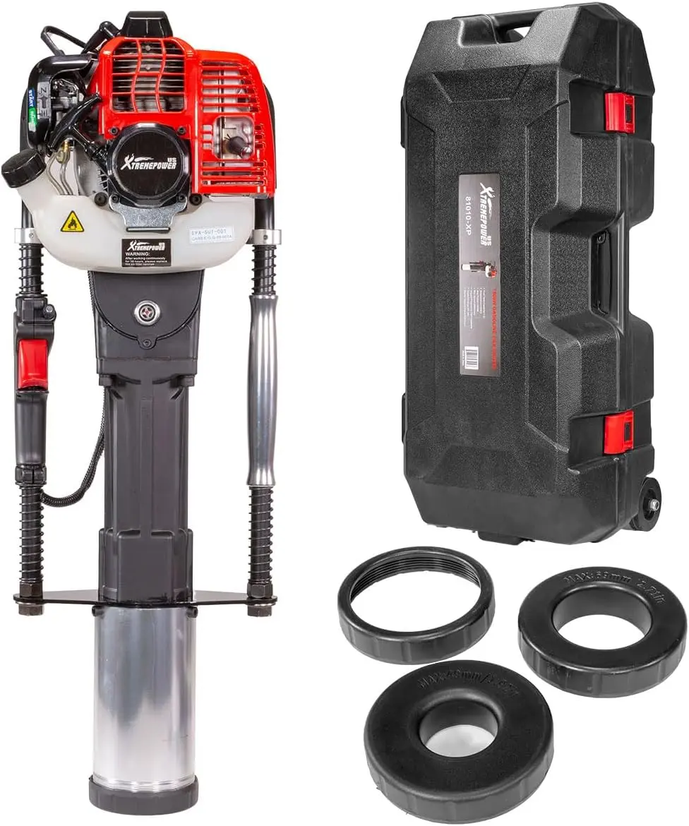 XtremepowerUS 52cc Portable High-Efficiency Gas-Powered Garden T-Post Driver, 2-Stroke EPA-Certified Fence Piling Tool with Piling Heads, Metal Body, Rubber Grip, Vibration Damper, Handle, Storage Case, Fence Protector