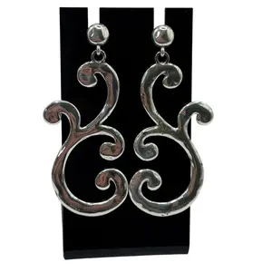 Brighton Silver-Tone Swirl Large Scroll Statement Dangle Post Earrings 2.25"