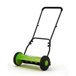 GAOMON 14" Push Reel Lawn Mower, 5-Blade Manual Walk-Behind Lawn Mower with Adjustable Cutting Height, Compact Push Mower for Small Yards, Green