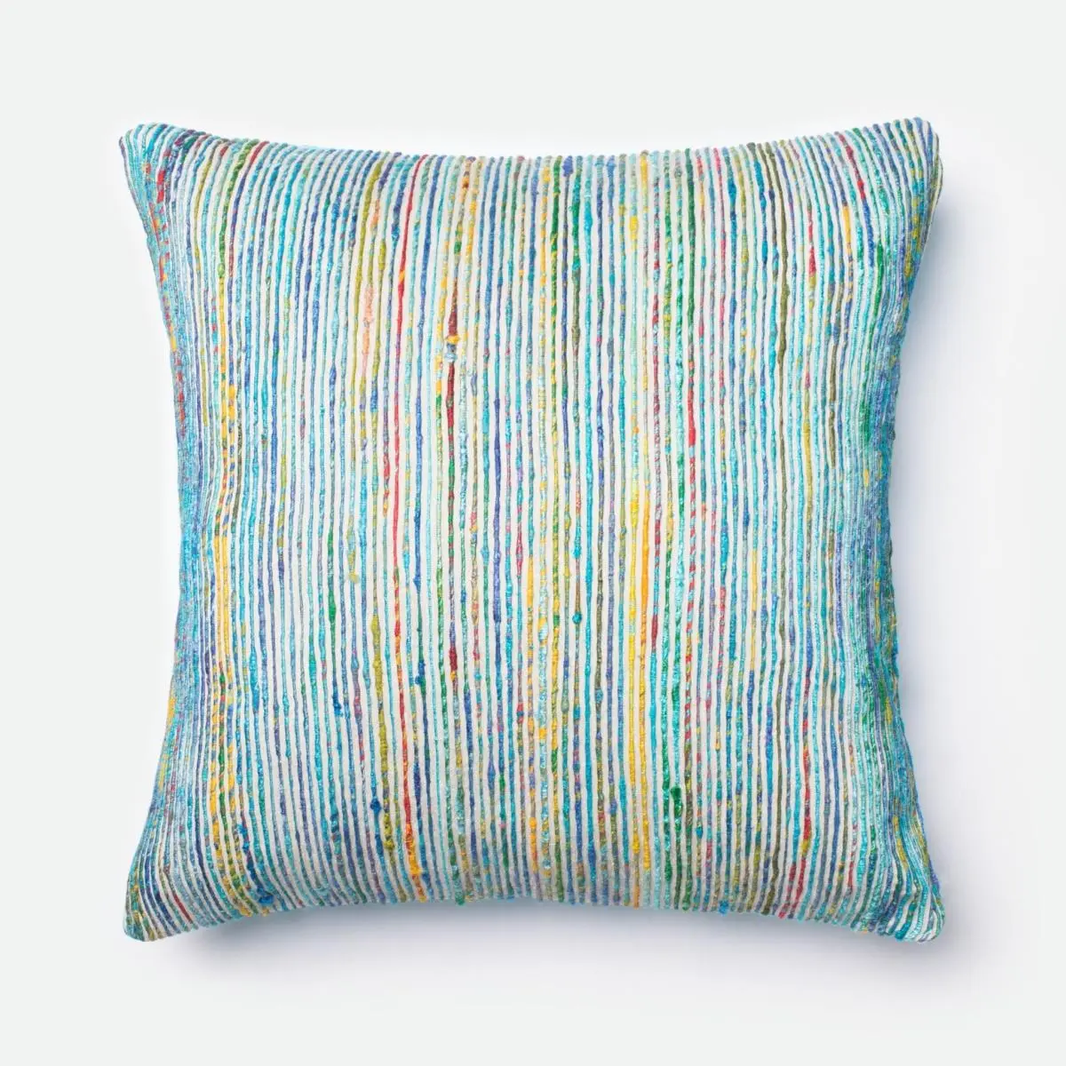 Loloi Rugs Handmade Silk Blend Cushion Cover - 22 x 22 in., Blue & Multi, Colorful Living Room Decorative Pillow Cover