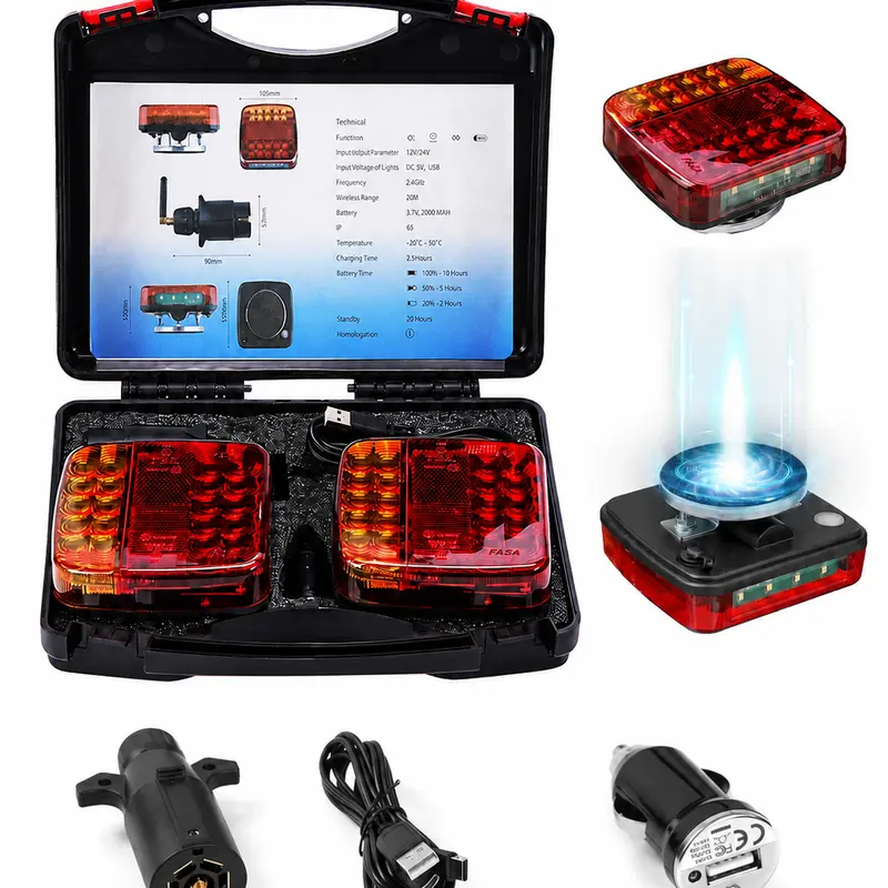Wireless Trailer Lights Magnetic, Upgrade Rechargeable Wireless Trailer Tow Lights LED Kit, IP65 Waterproof, 10-Hour Battery Life, 100 FT Signal Synchronization forTowing Truck Camper RV, Trailers, Tractors, Boats & BikeRacks (US )