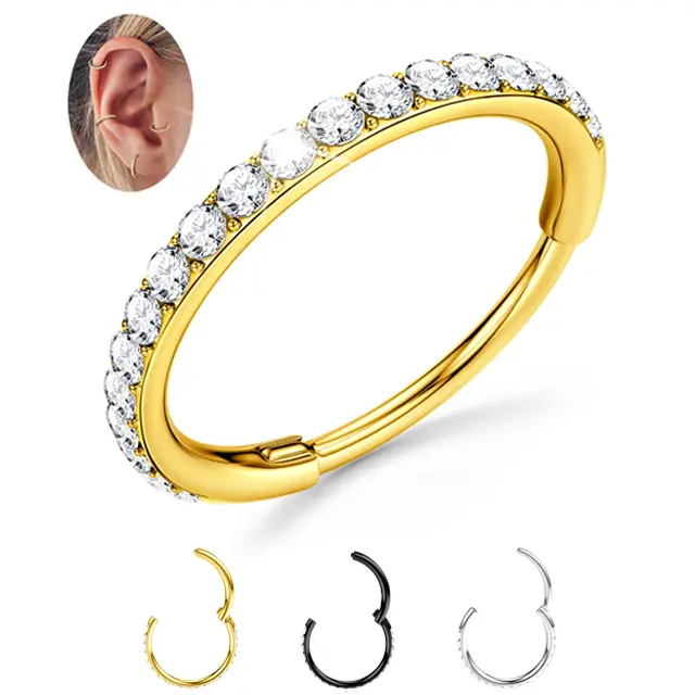 BodyBonita Clear CZ Nose Rings Hoop 316L Surgical Steel CZ Body Piercing Hoop Clicker 20G/18G/16G Hypoallergenic Earrings Jewelry for Cartilage Helix