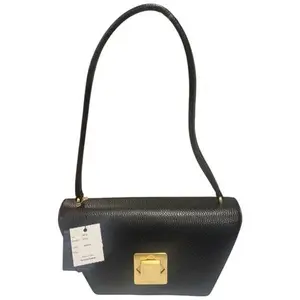 Arcadia Trapeze Pebble Leather Compact Grab Handbag Black with Flap Closure NWT