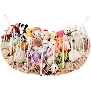 Large Stuffed  Hammock, 59'' L Wall  Net for Stuffed  Storage, Boho Macrame  Net Hammock for  Girls Bedroom Playroom  Decor Plushie Teddy Bear Storage - Cream