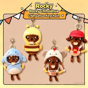 Rocky Chihuahua Plush Keychain - Cute Funny Bee Chef Outfit Stuffed Plushies, Quirky Fashion Accessory for Bags, Perfect Birthday Gift for Key Decor Enthusiasts