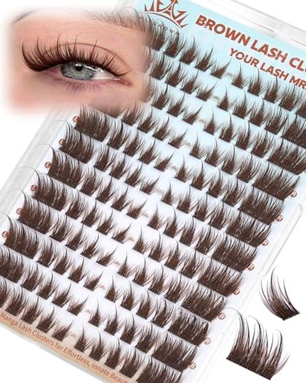 ALICROWN Brown Lash Clusters Cat Eye Cluster Eyelash Extensions Manga Eyelash Clusters Left & Right Natural Lash Extensions Spiky Cluster Lashes C Curly Fox Eye Individual Lashes Fairy Eyelashes