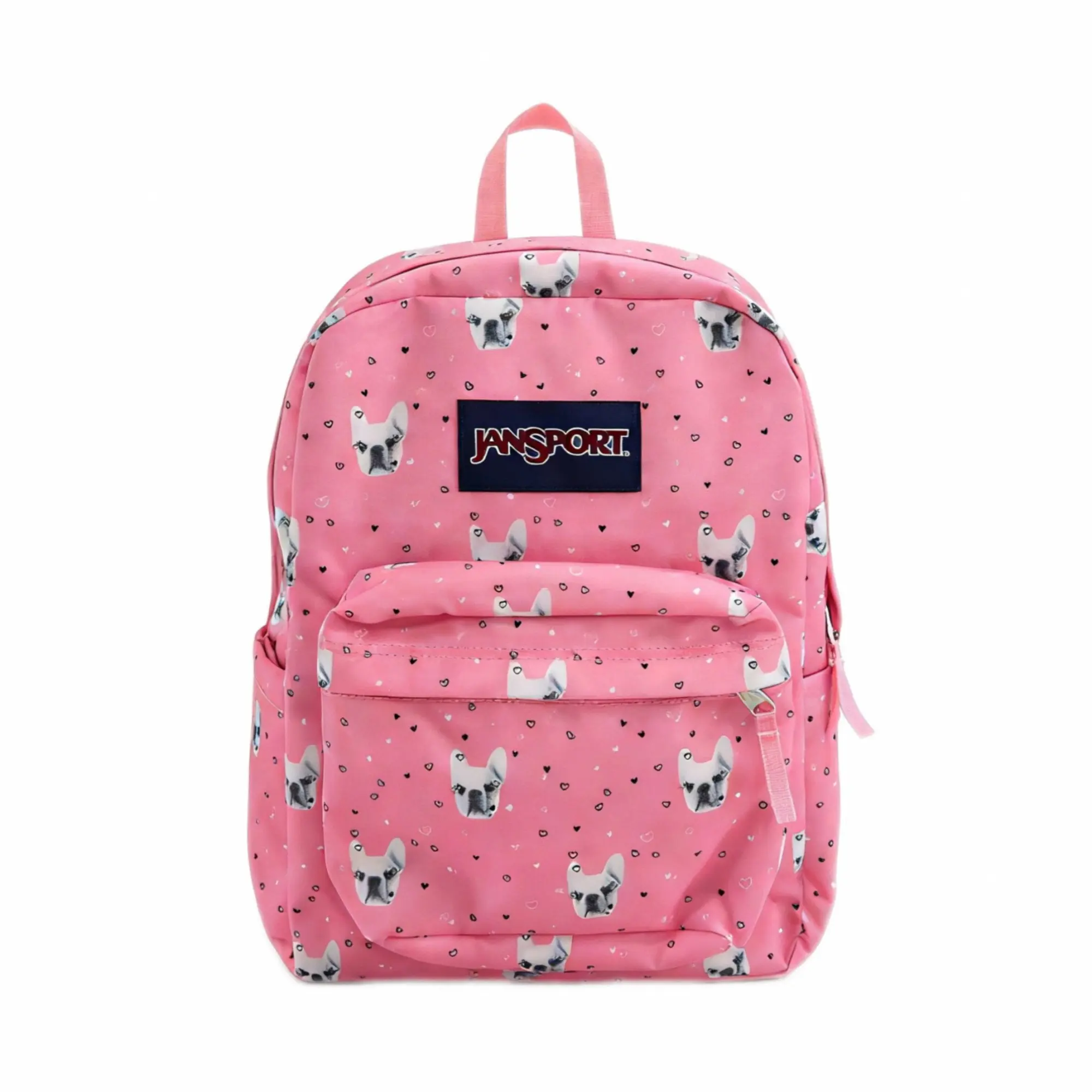 JanSport SuperBreak One Backpack - Pink Cute French Bulldog Print Bookbag, Lightweight Travel & School Bag for Girls, Teens, Women