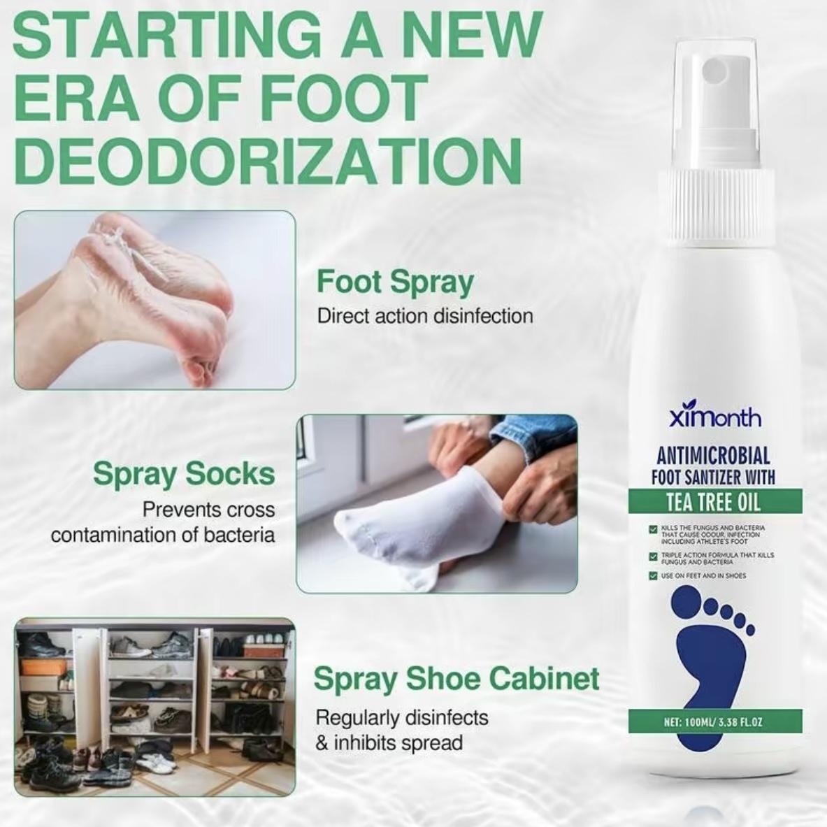 (3 bottles)Buy 1 Get 2 FreeTea Tree Oil Foot Spray - PlantarMoisturizing Deodorant for Odor Control & DryFeet Care, Natural Foot Sanitizer with Antifungal Properties,Ximonth Clear Foot Sanitizer Spray,for Foot & Shoe Freshness dry