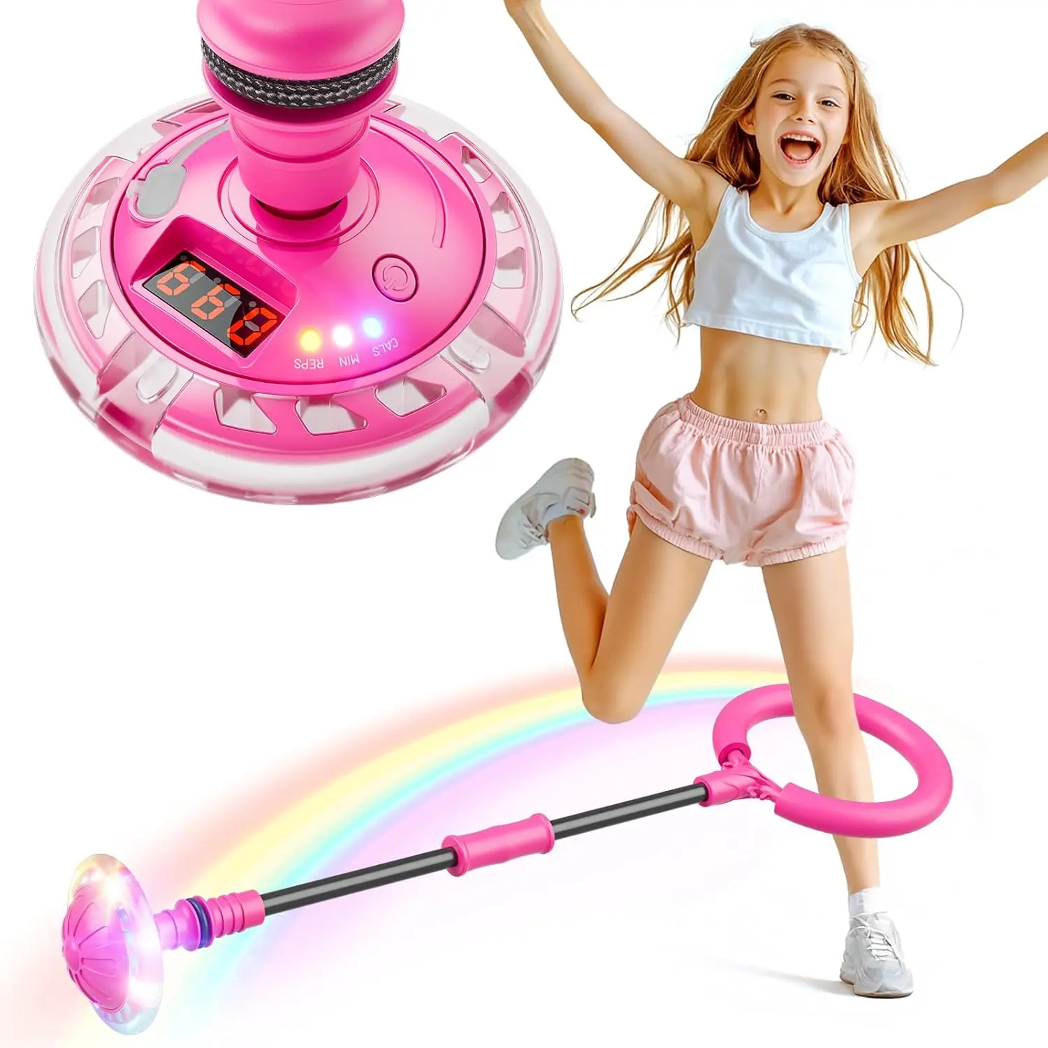Skip Ball for Kids, Ankle Skip Ball Toy with Counter, Timer and Cal Calculator, Girl Birthday Gifts for Age 6 7 8 9 10+, Rechargeable Colorful Flash Wheel Skip Ball for Girls Women
