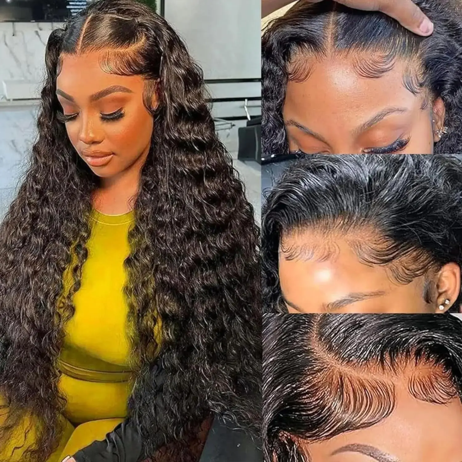 Yilike 30 Inch 13x6 Deep Wave Lace Front Wigs Human Hair 180% Density Deep Curly Frontal Wigs Human Hair Glueless HD Lace Front Wigs Human Hair Pre Plucked with Baby Hair for Women