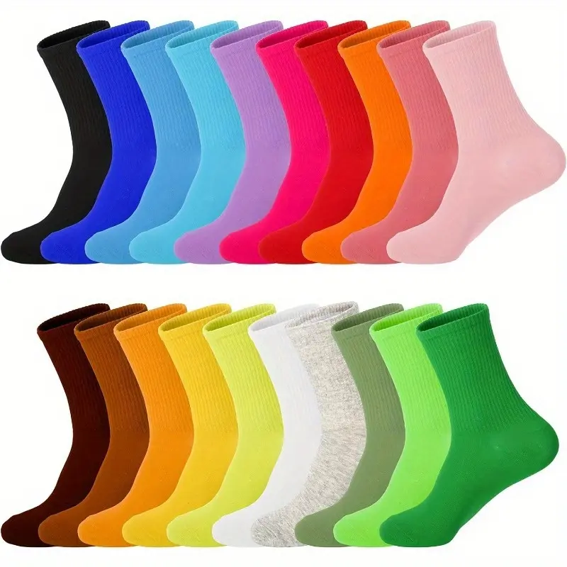 Women's 20 Pairs Candy Colored Elastic Mid-Calf Socks - Lightweight, Breathable Athletic Running Socks for Women, Colorful Styles, Candy Mid-Calf Socks