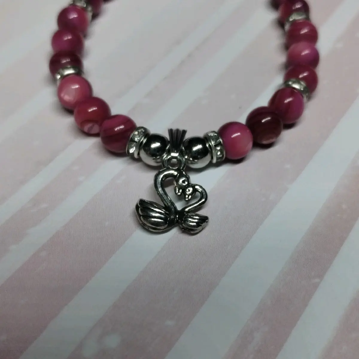Semi Precious Amethyst Swan Charm bracelet