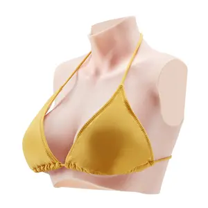 Silicone Breastplate D-Cup High Neckline Fake Breasts for Cosplay Drag Queen