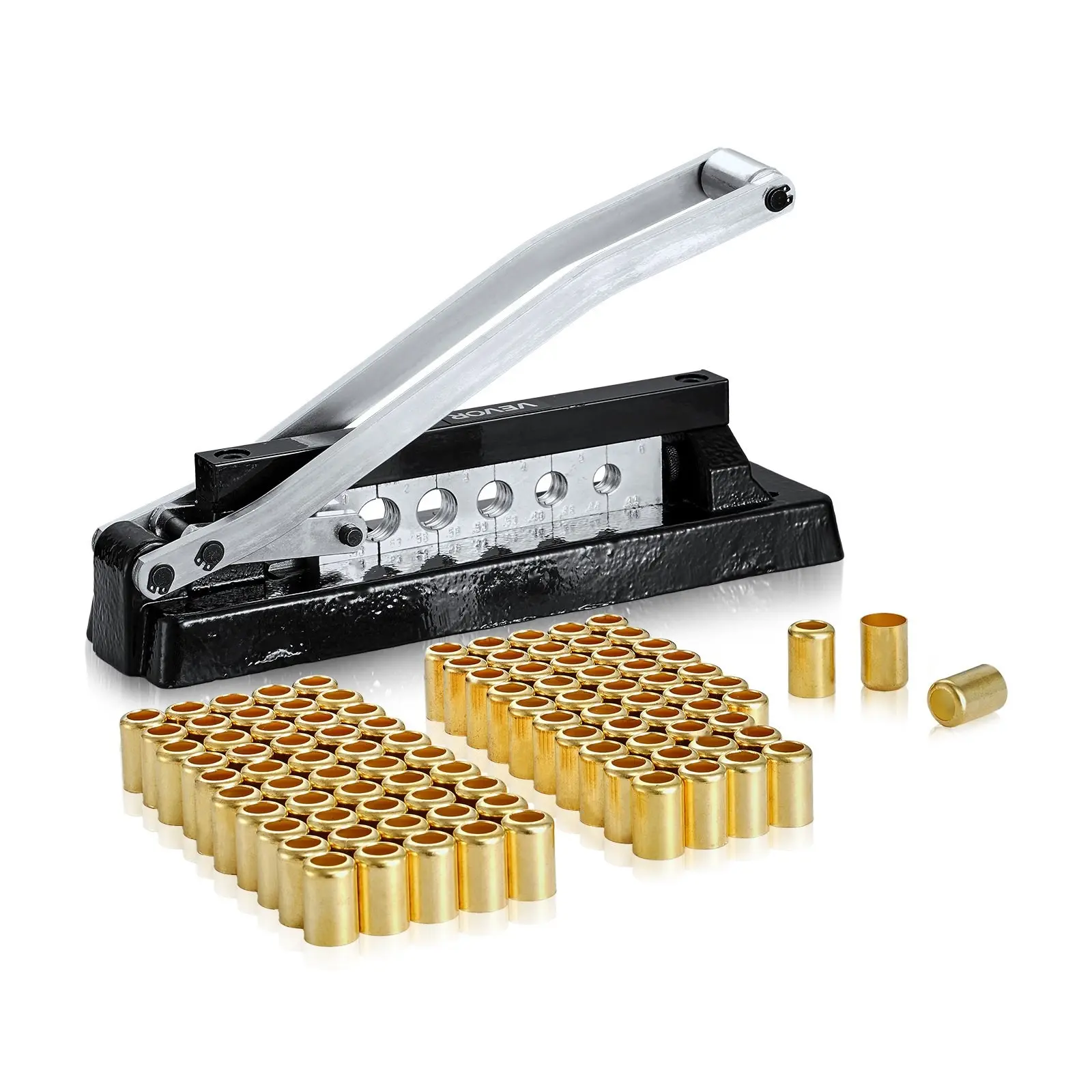 Heavy Duty Ferrule Hose Crimper, Standard Bench Hose Crimping Tool With 100 Ferrules (0.593" & 0.625" ID), 0.44"-0.63" Crimping Range For PVC, Rubber & Air Hoses, Torch Hoses Repair Kit